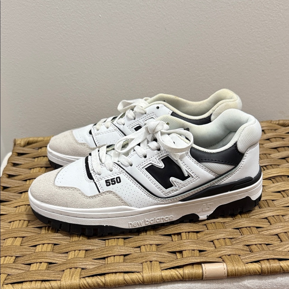New Balance 550 White and Black Athletic Shoes